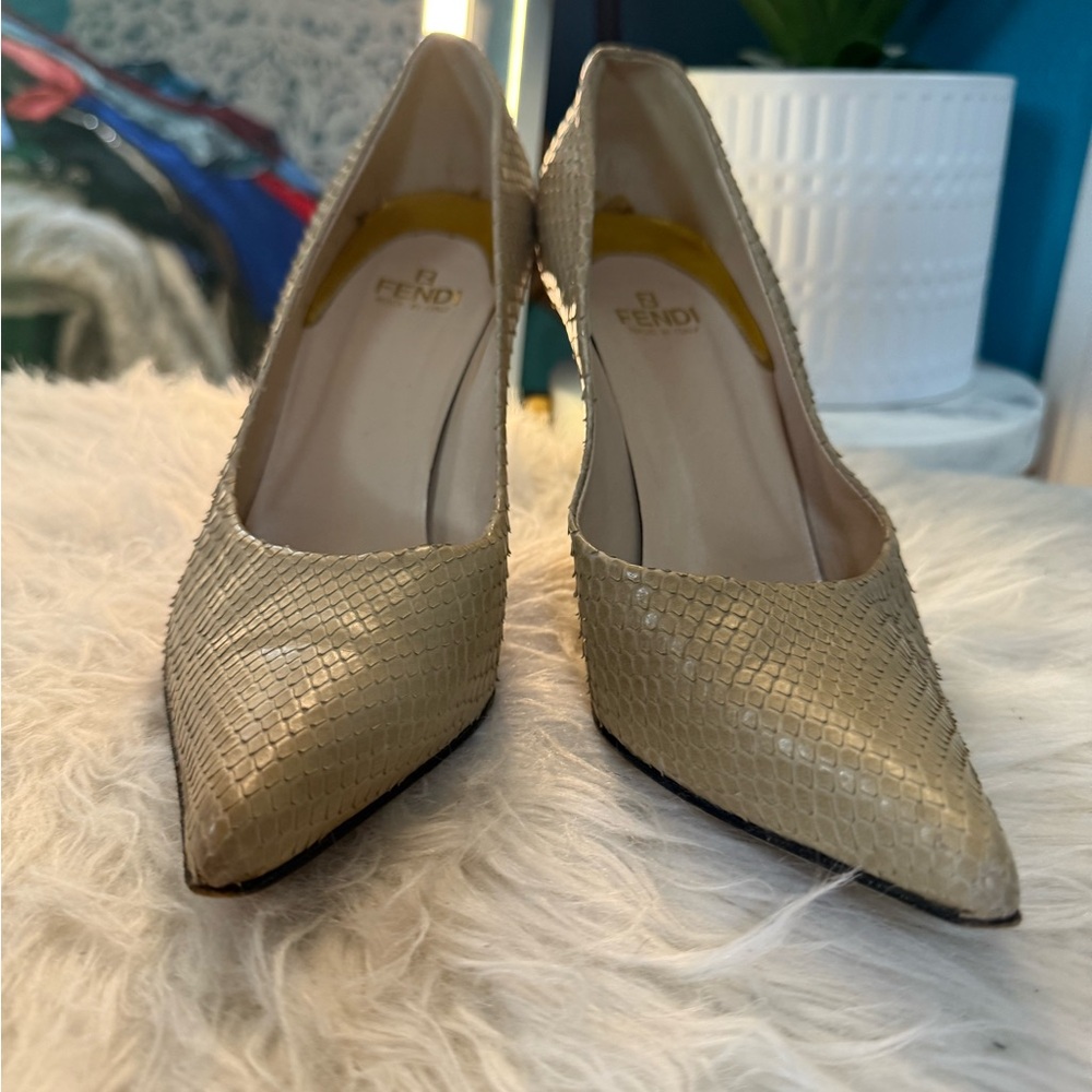 Fendi Gold Stiletto Heels with Snakeskin Texture